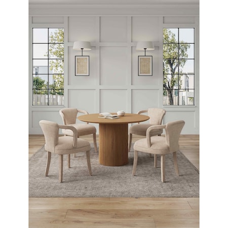 Manhattan Comfort 5-Piece Hathaway 47.24 Round Dining Set in Natural with 4 Palmer Dining Armchairs in Gold Dust 4-DT03DC088AR-NAGD